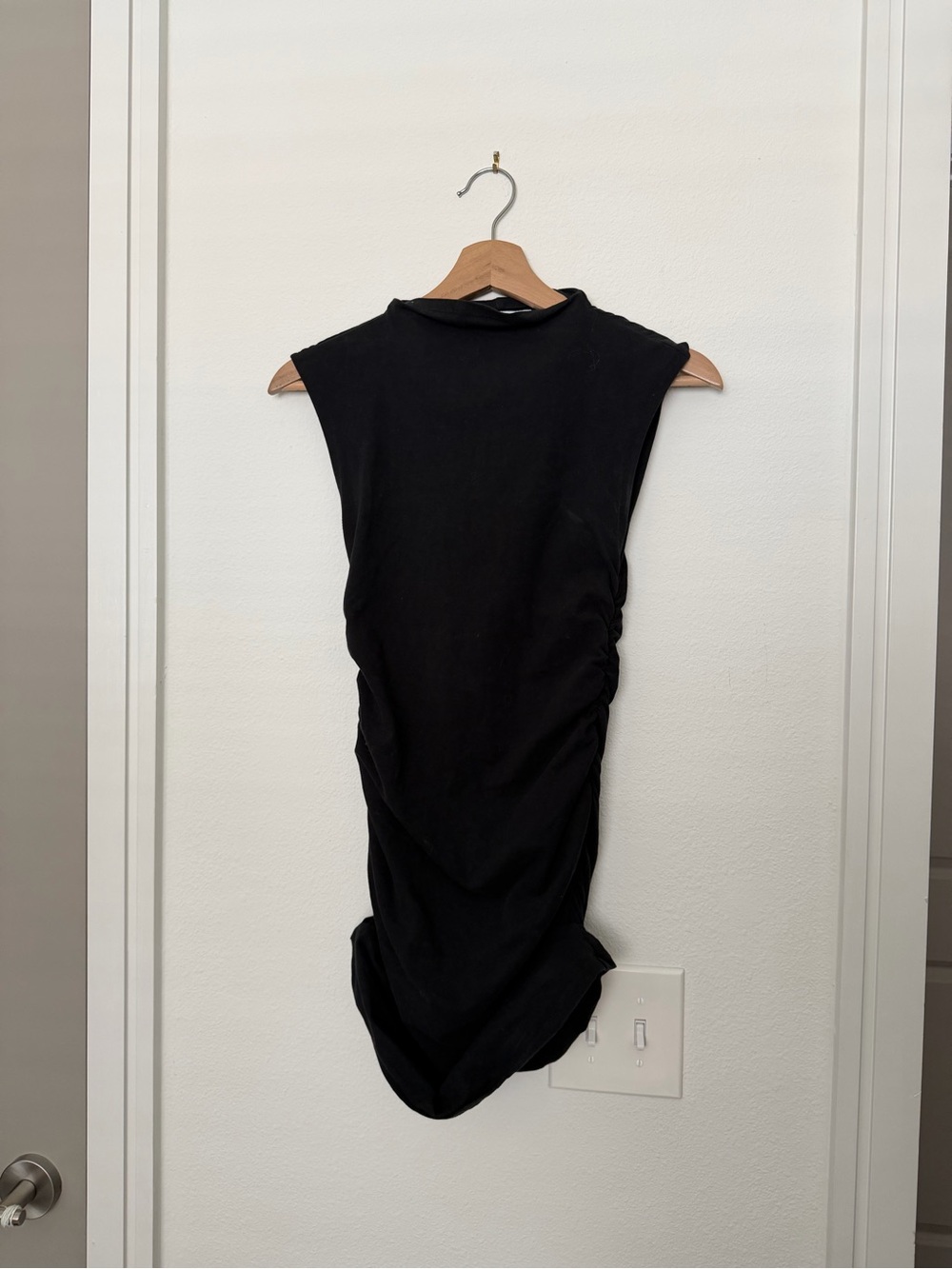 RUMORED • minimalist ruched black mini dress